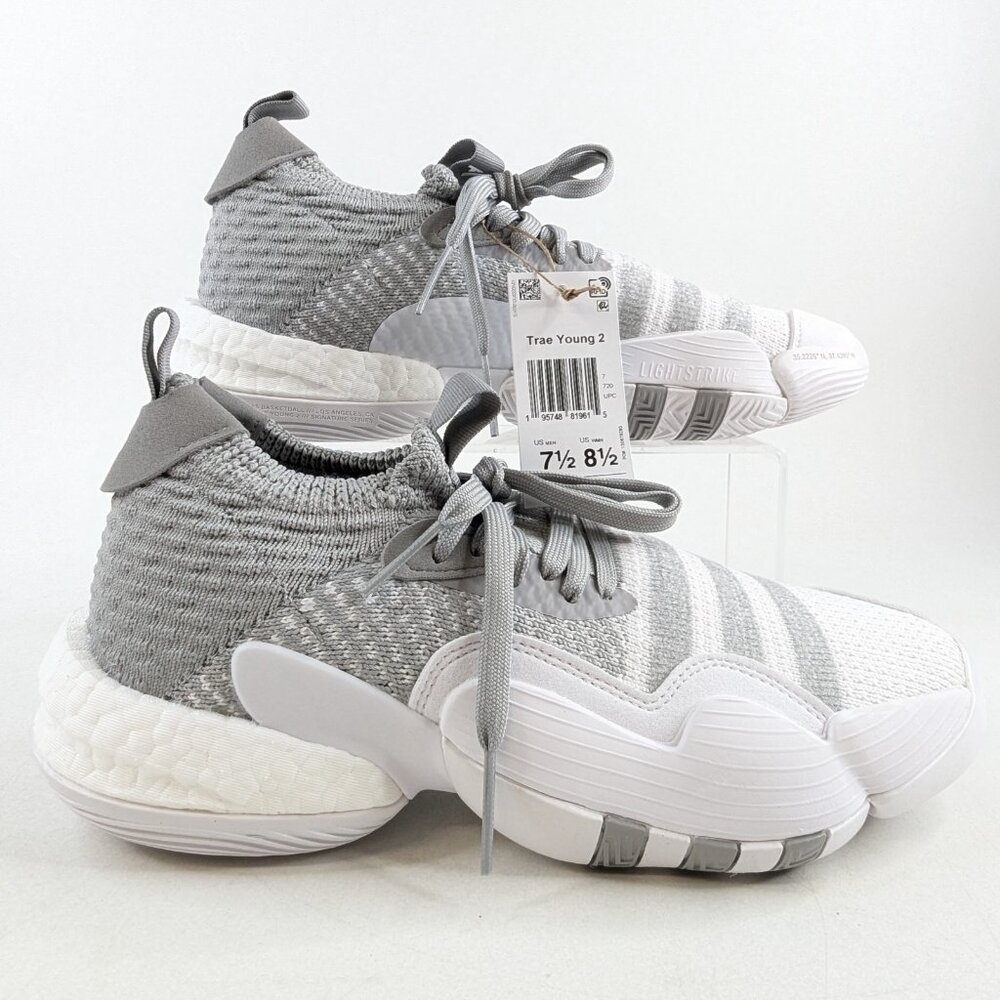 Adidas Trae Young 2.0 Basketball Shoes Grey White Men’s Size 7  -H03842 NEW - Picture 2 of 8